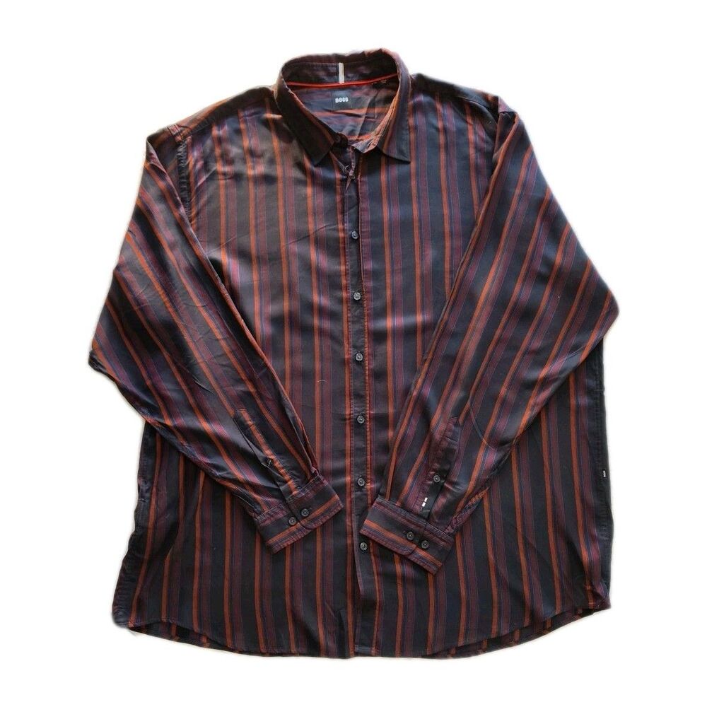 New Hugo Boss Liam Kent Men's Shirt 3XL Big & Tall Sleeve Striped 100% Lyocell